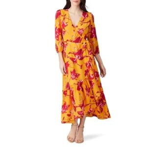 Color Me Courtney Rent the Runway Eleanor Wrap Dress Sz Medium Yellow Red Floral